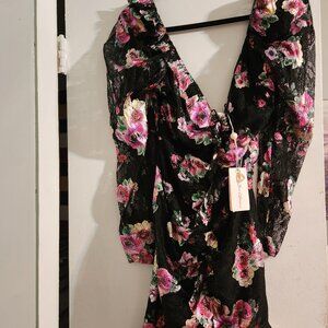 For Love and Lemons black Floral Dress L